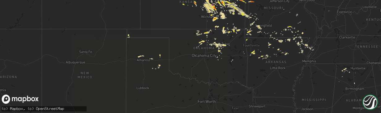 Hail map in Oklahoma on August 16, 2018