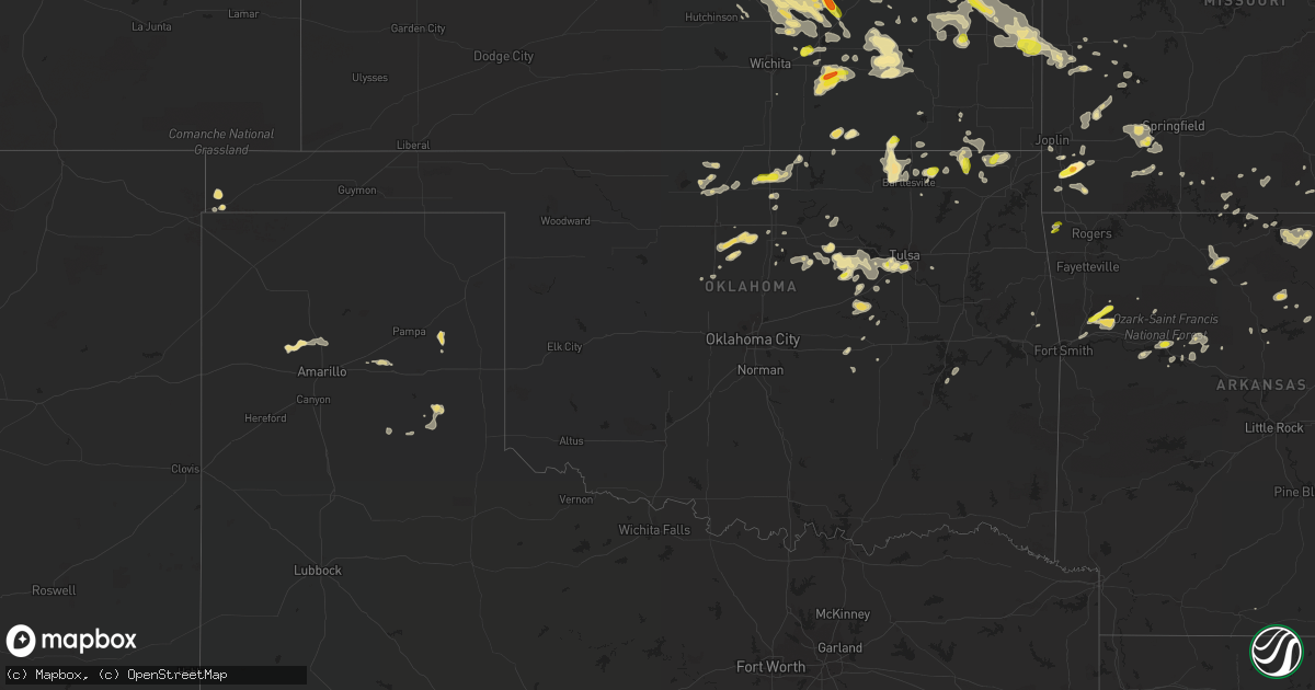 Hail map in Oklahoma on August 16, 2018
