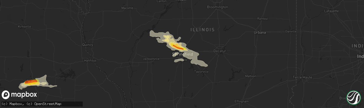 Hail map in Springfield, IL on August 16, 2018