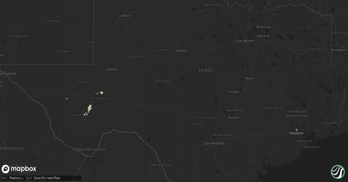Hail map in Texas on August 16, 2018