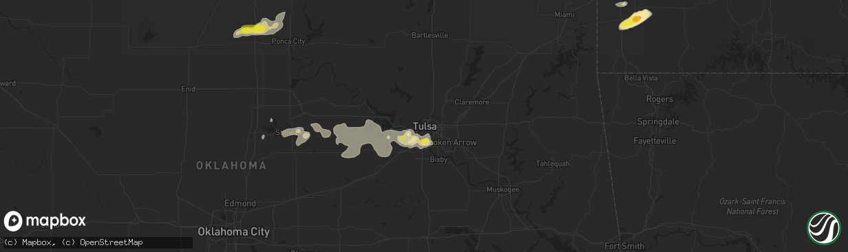 Hail map in Tulsa, OK on August 16, 2018