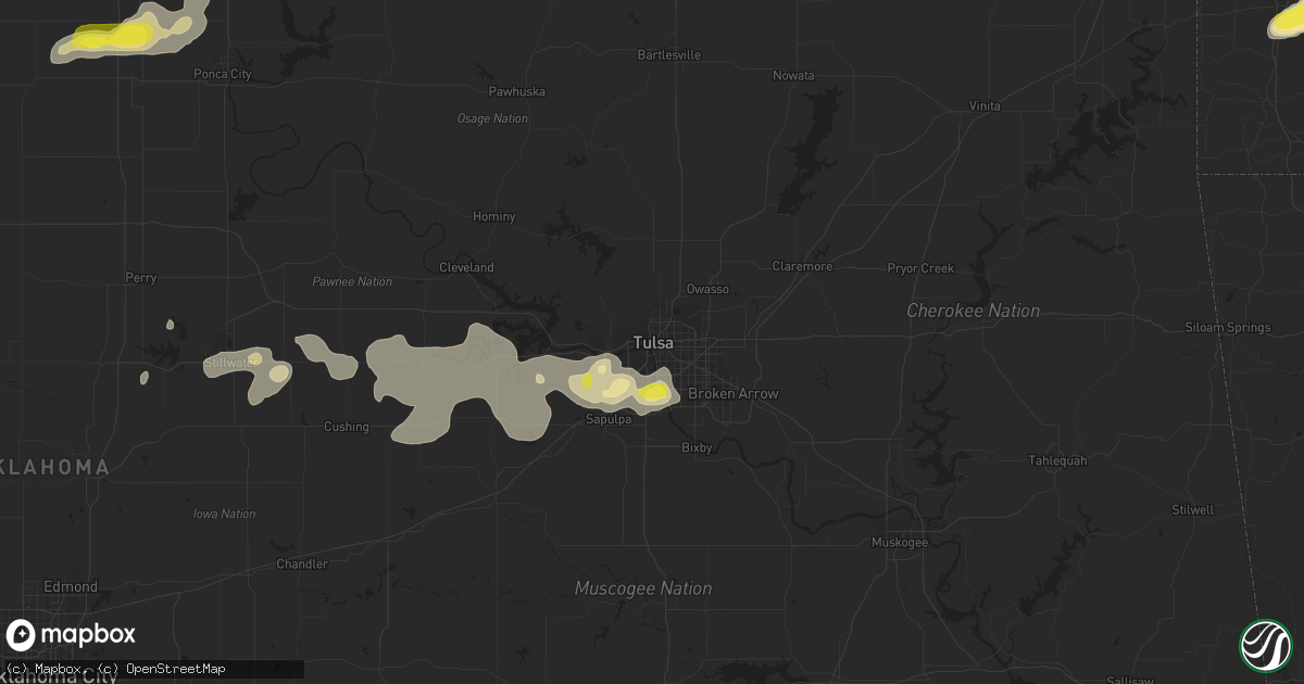 Hail map in Tulsa, OK on August 16, 2018