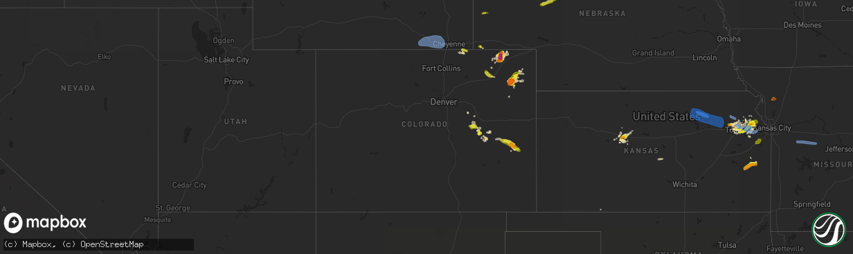 Hail map in Colorado on August 16, 2019