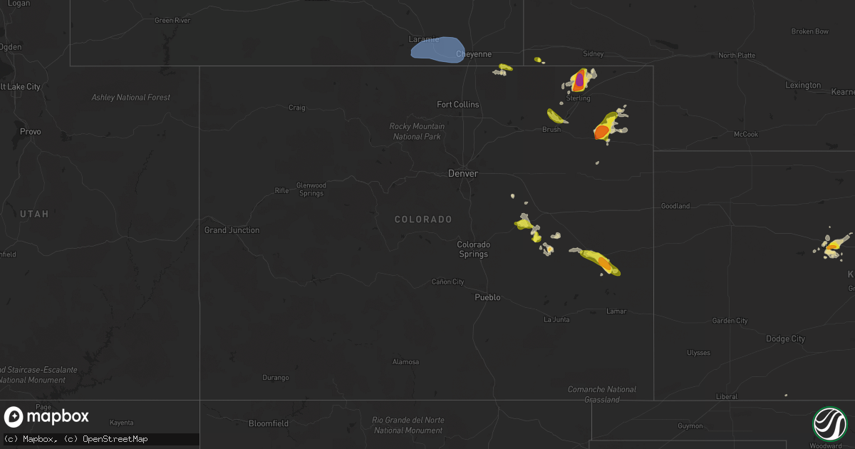 Hail map in Colorado on August 16, 2019