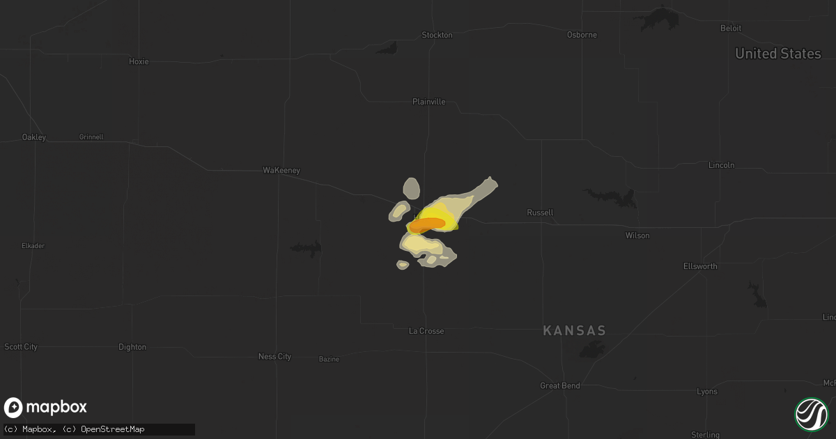 Hail map in Hays, KS on August 16, 2019