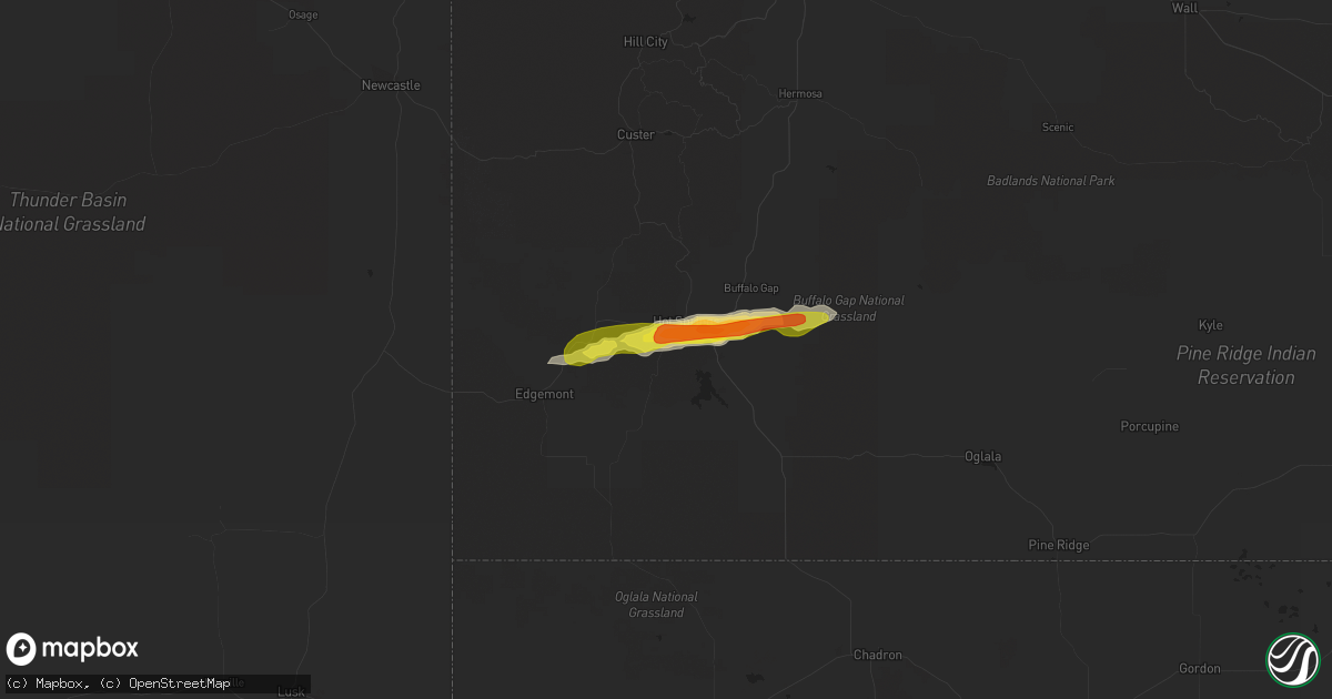 Hail map in Hot Springs, SD on August 16, 2019