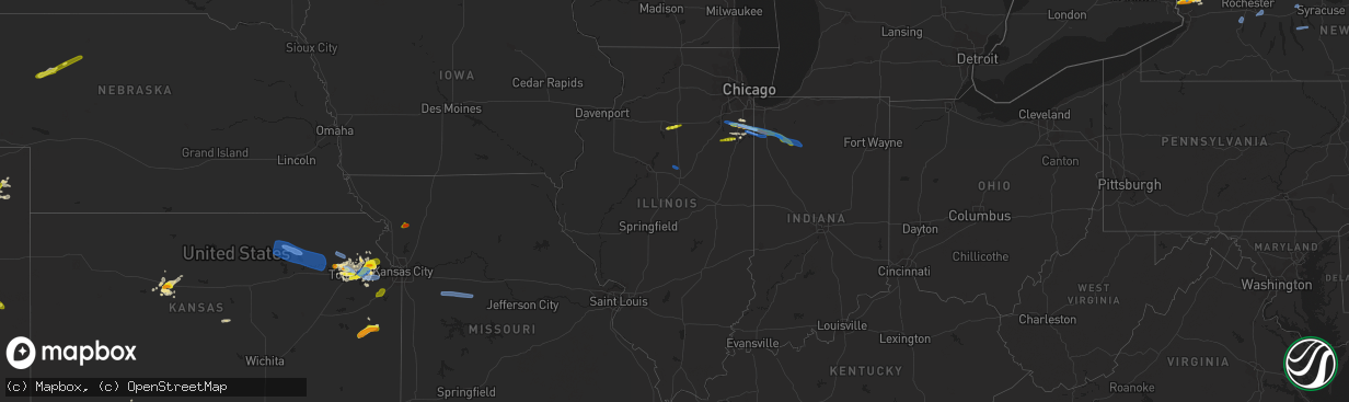 Hail map in Illinois on August 16, 2019