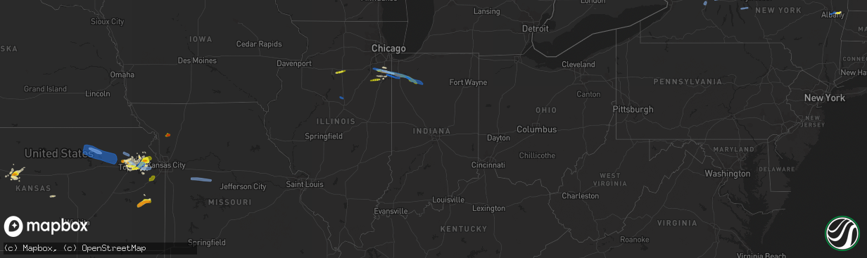 Hail map in Indiana on August 16, 2019