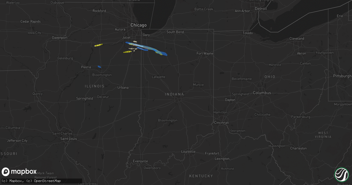 Hail map in Indiana on August 16, 2019