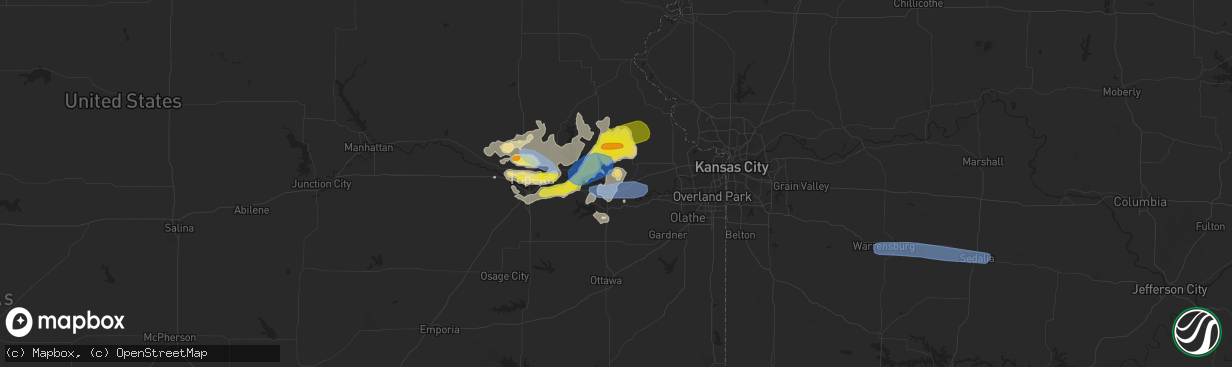 Hail map in Lawrence, KS on August 16, 2019