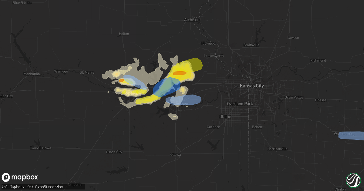 Hail map in Lawrence, KS on August 16, 2019