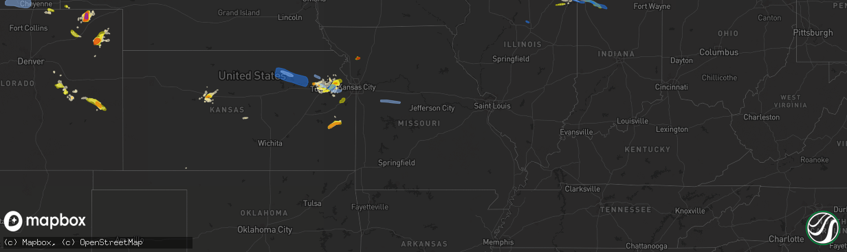 Hail map in Missouri on August 16, 2019