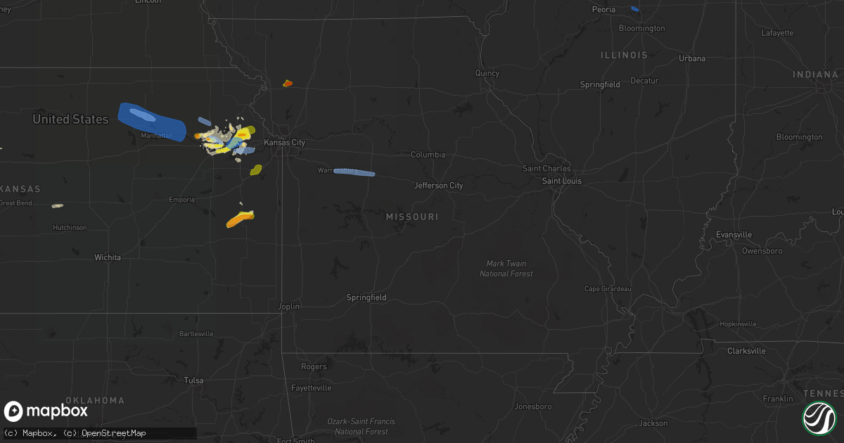 Hail map in Missouri on August 16, 2019