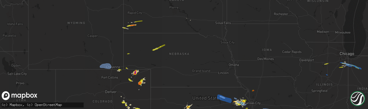 Hail map in Nebraska on August 16, 2019