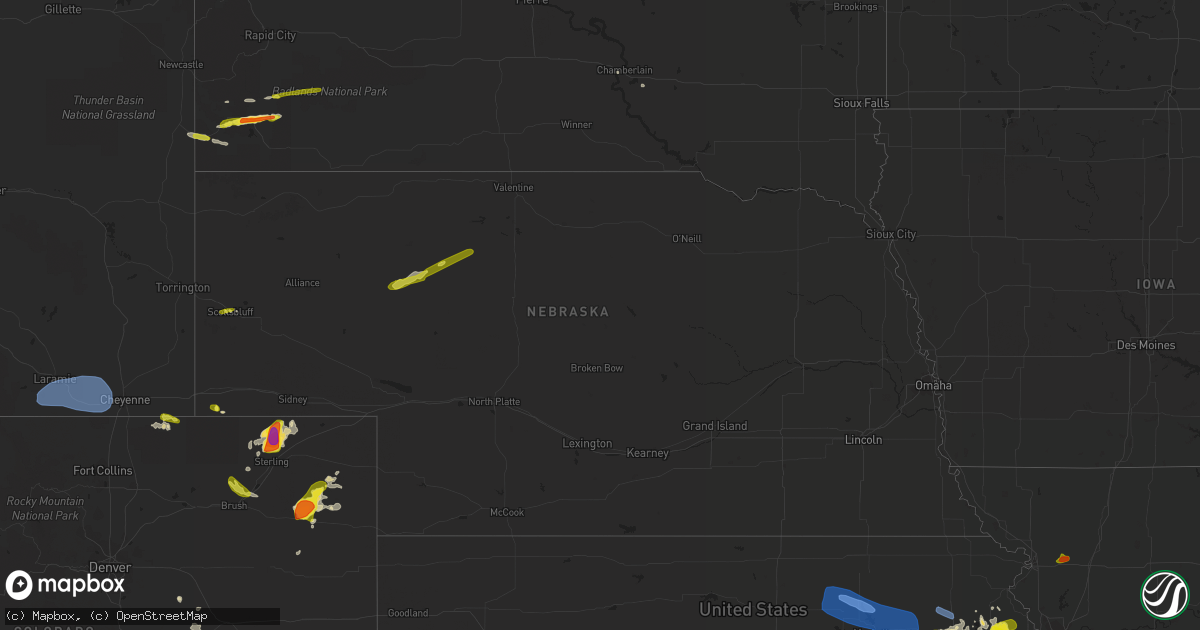 Hail map in Nebraska on August 16, 2019