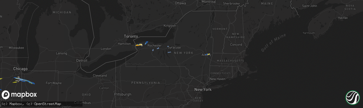 Hail map in New York on August 16, 2019