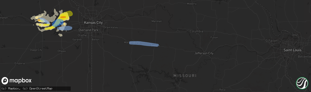 Hail map in Sedalia, MO on August 16, 2019