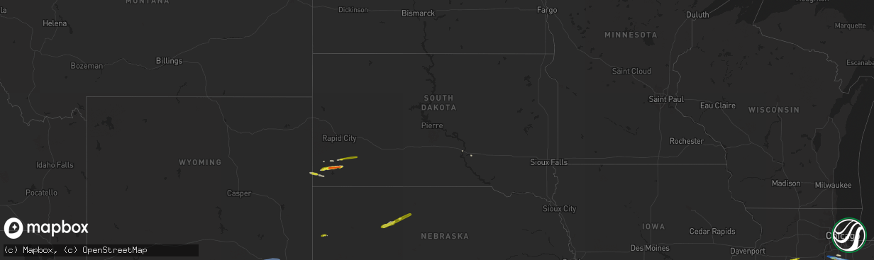 Hail map in South Dakota on August 16, 2019