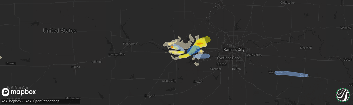 Hail map in Topeka, KS on August 16, 2019