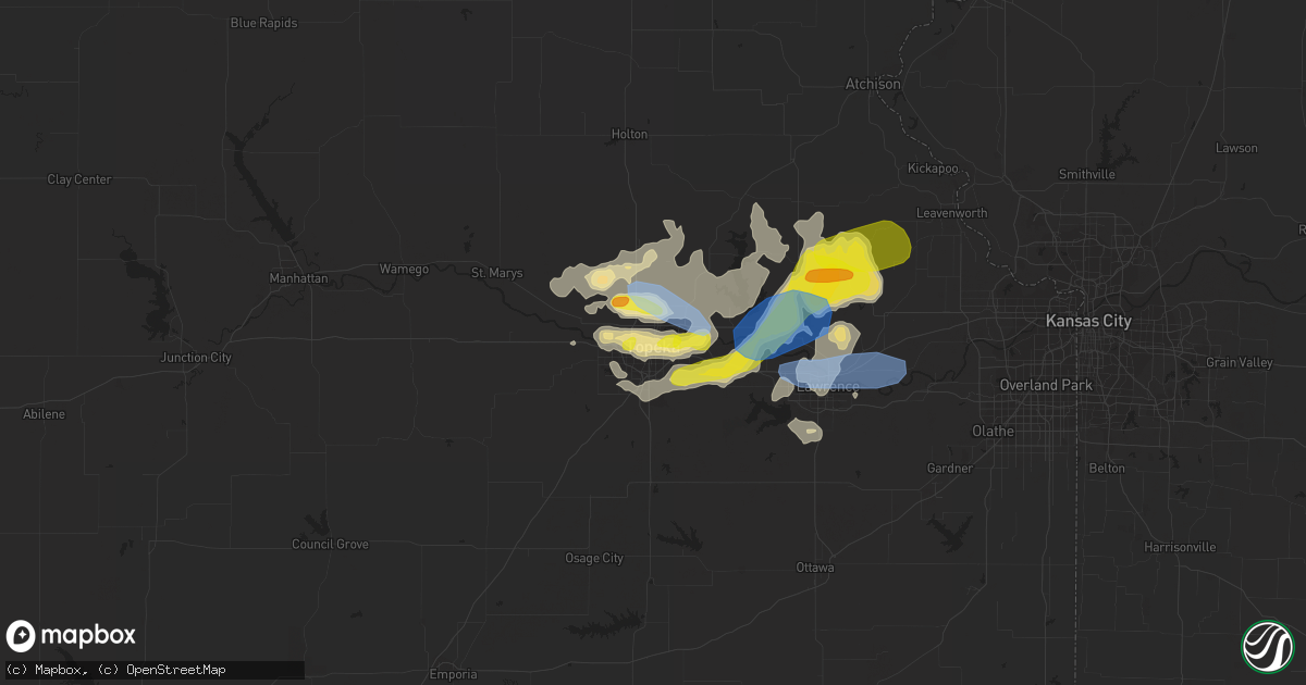 Hail map in Topeka, KS on August 16, 2019
