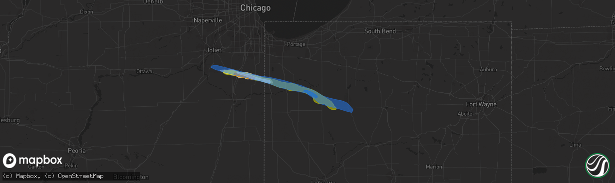 Hail map in Wheatfield, IN on August 16, 2019