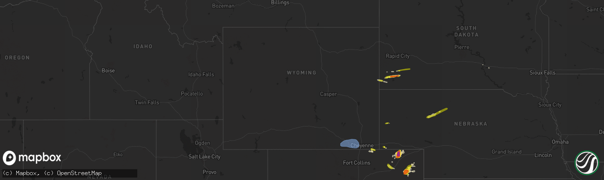 Hail map in Wyoming on August 16, 2019