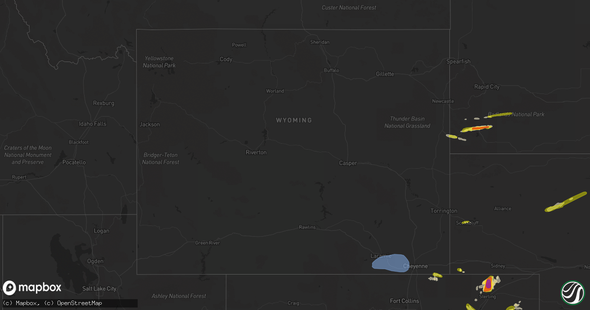Hail map in Wyoming on August 16, 2019