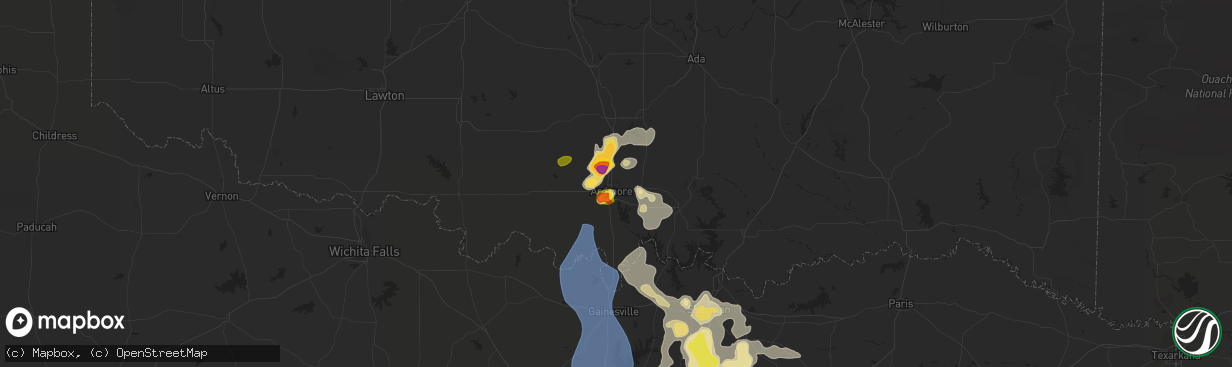 Hail map in Ardmore, OK on August 16, 2020