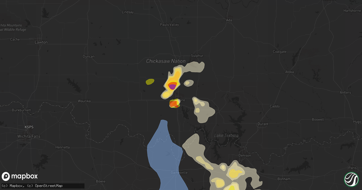 Hail map in Ardmore, OK on August 16, 2020