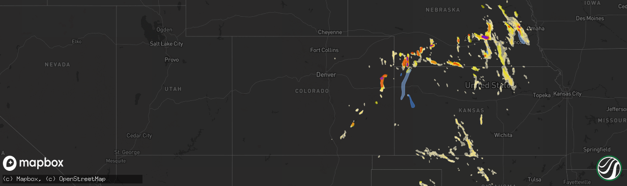 Hail map in Colorado on August 16, 2020