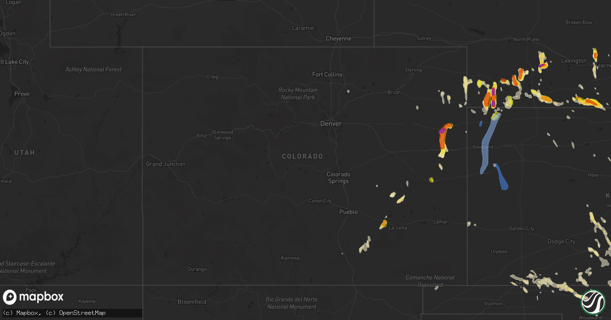 Hail map in Colorado on August 16, 2020