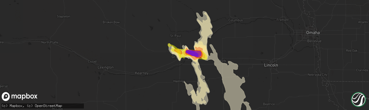 Hail map in Grand Island, NE on August 16, 2020