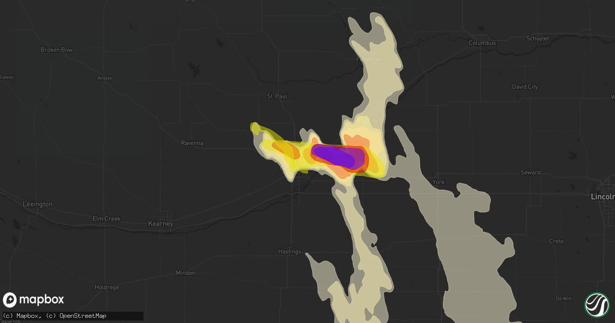 Hail map in Grand Island, NE on August 16, 2020