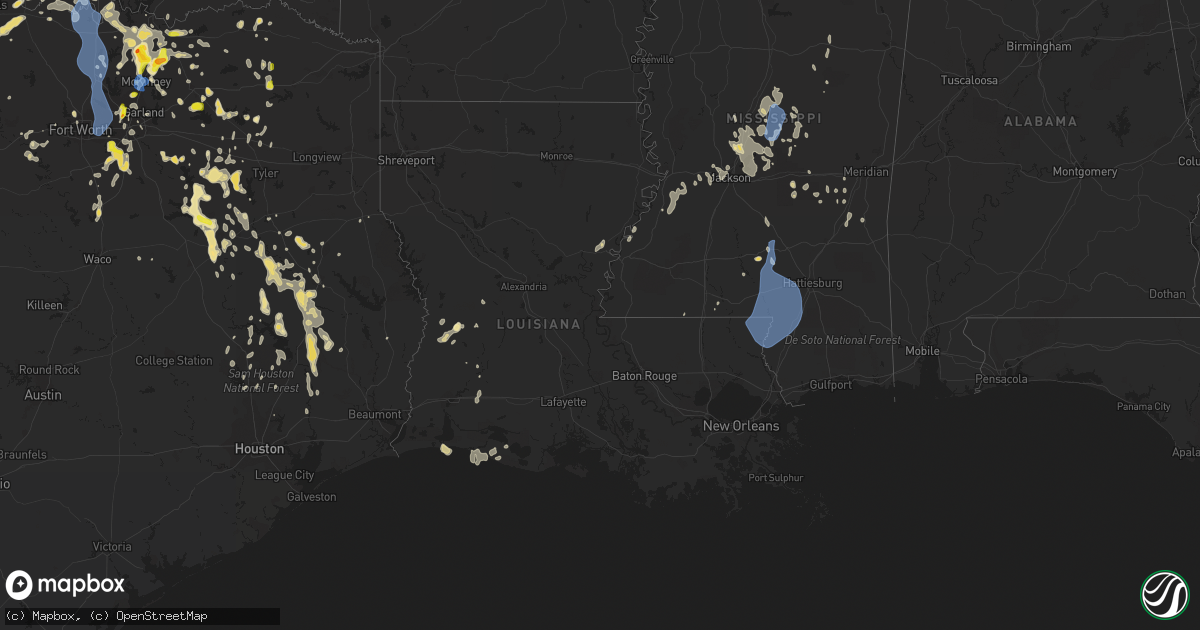 Hail map in Louisiana on August 16, 2020