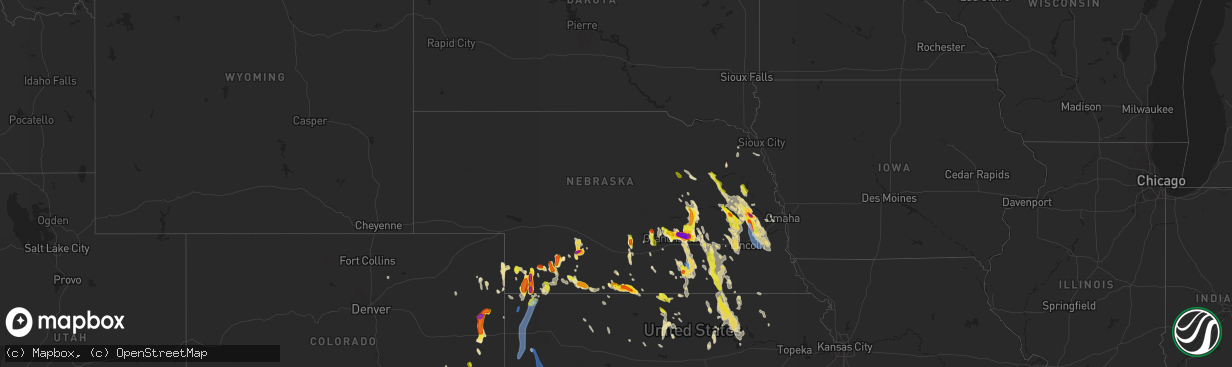 Hail map in Nebraska on August 16, 2020