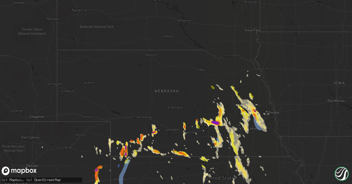 Hail map in Nebraska on August 16, 2020