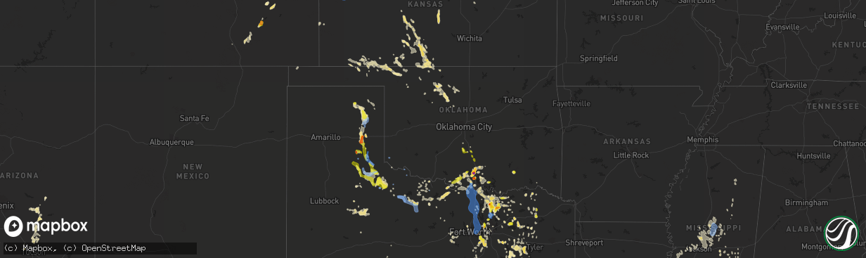 Hail map in Oklahoma on August 16, 2020