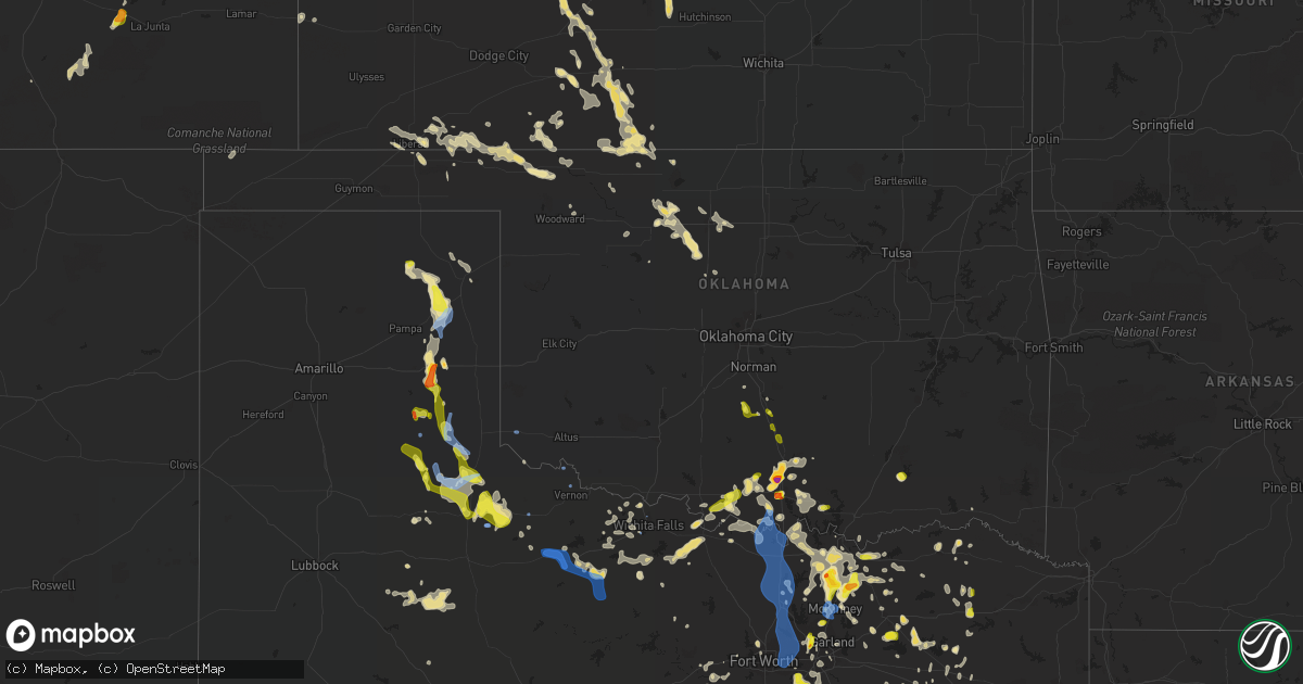 Hail map in Oklahoma on August 16, 2020