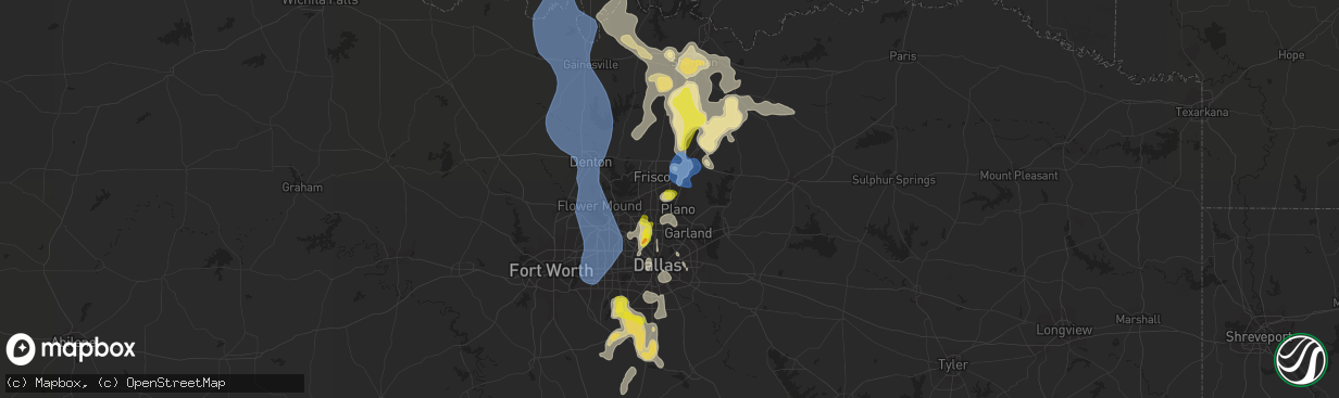 Hail map in Plano, TX on August 16, 2020