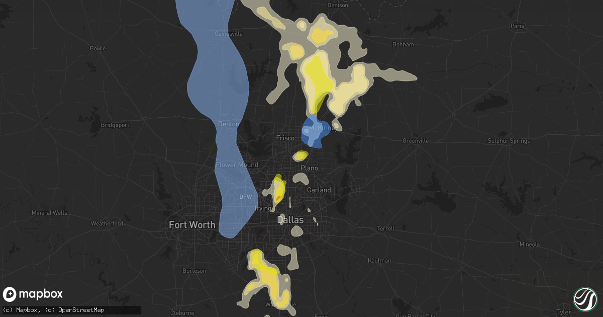Hail map in Plano, TX on August 16, 2020