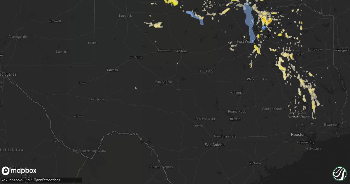 Hail map in Texas on August 16, 2020