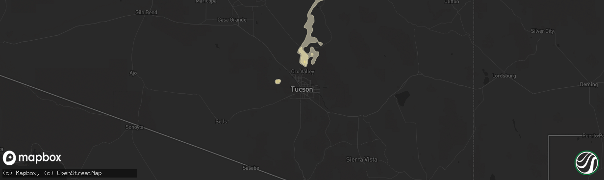 Hail map in Tucson, AZ on August 16, 2020