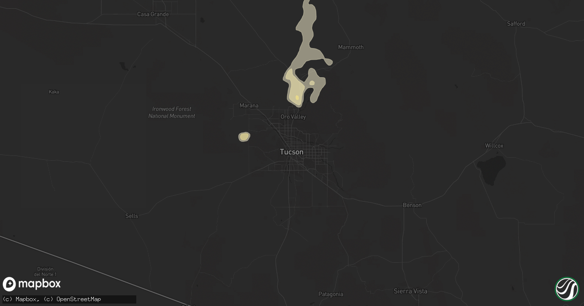 Hail map in Tucson, AZ on August 16, 2020