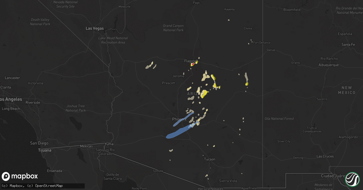 Hail map in Arizona on August 16, 2021