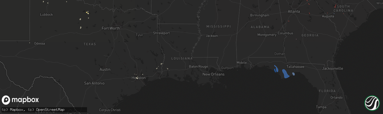 Hail map in Louisiana on August 16, 2021