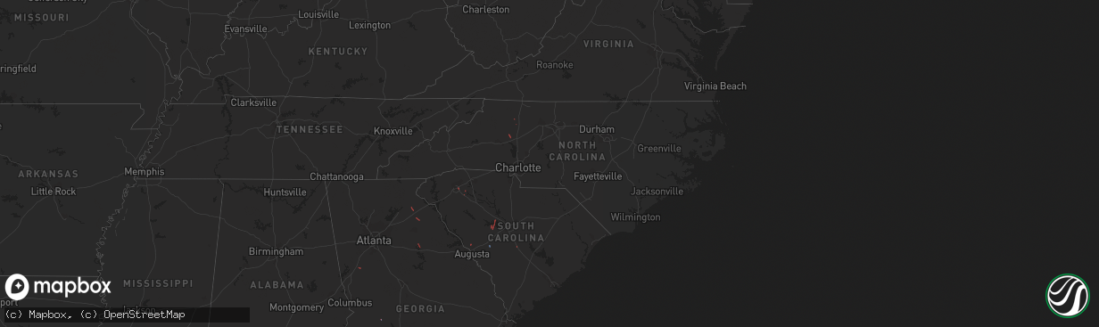 Hail map in North Carolina on August 16, 2021