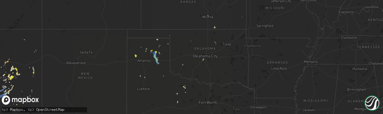 Hail map in Oklahoma on August 16, 2021