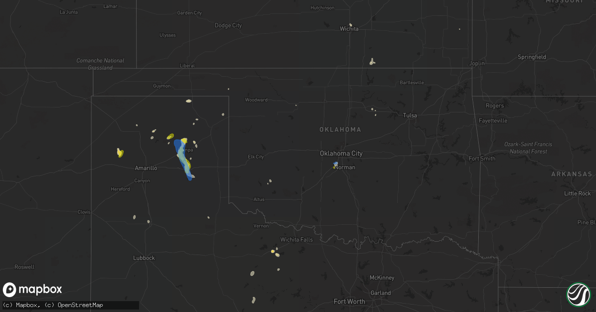 Hail map in Oklahoma on August 16, 2021