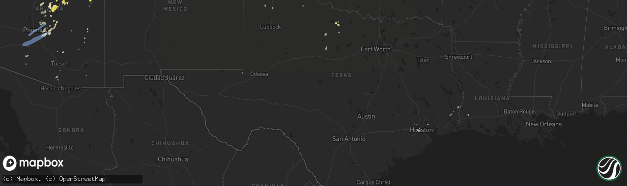 Hail map in Texas on August 16, 2021