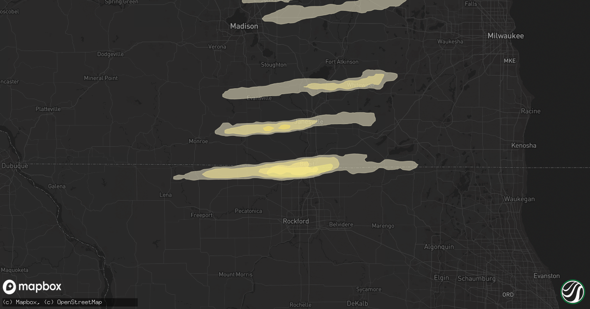 Hail map in Beloit, WI on August 16, 2023